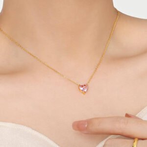 Salty Dainty Gold-Tone Necklace with Pink Gemstone Women's Jewelry