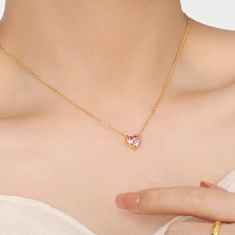 Salty Dainty Gold-Tone Necklace with Pink Gemstone Women's Jewelry