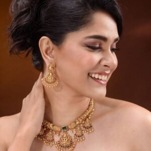 Studded Beaded Temple Necklace and Earrings