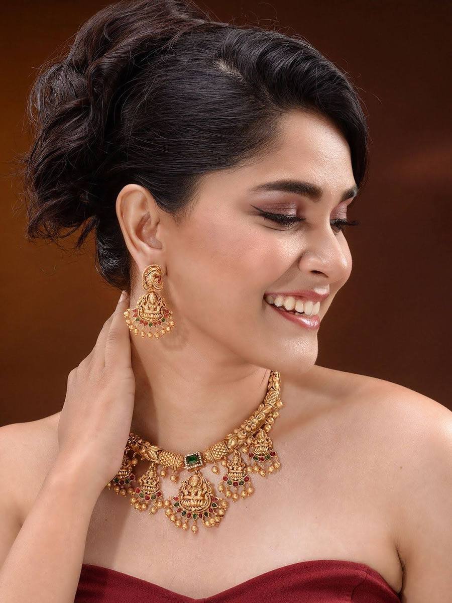 Studded Beaded Temple Necklace and Earrings